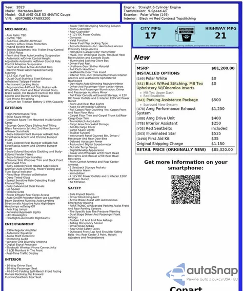 2023 Mercedes-Benz Gle Coupe Amg 53 4Matic из США, поврежденный, VIN 4JGFD6BBXPA893200